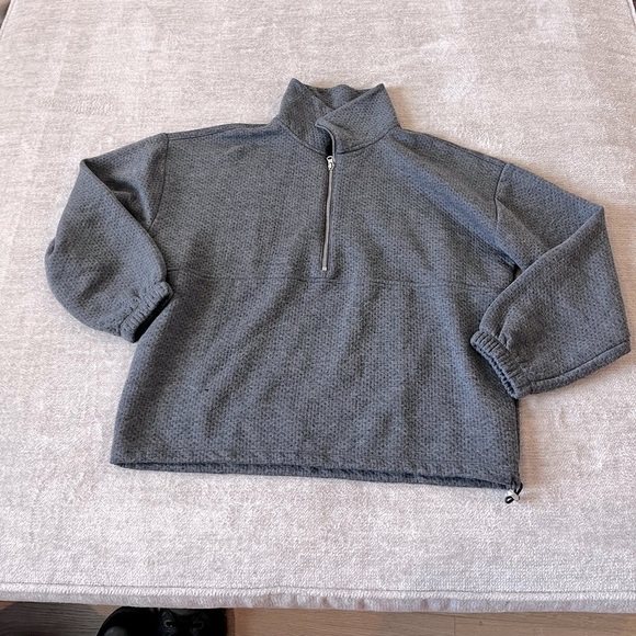 J.Crew Women’s Grey Terry Half-Zip Pointelle Pullover Sweatshirt Size S - Picture 4 of 5